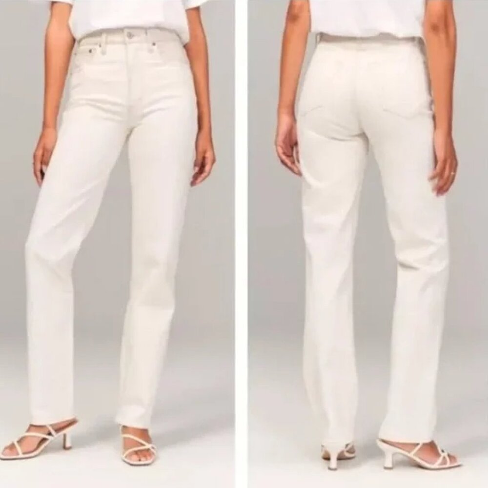 Women’s Abercrombie 14 x-Long (32) Mixed Fabric 90’s Ultra High Rise White Jeans
